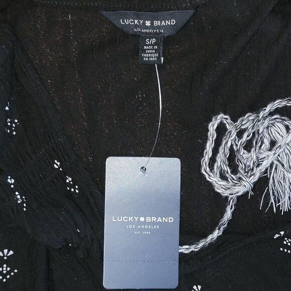 Luck Brand Women's Black Comfort V-neck Teal Paisley Blouse Size Small - Picture 6 of 6